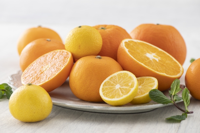 お皿にのった柑橘類