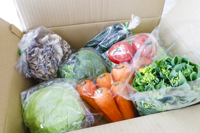 段ボールいっぱいに届いた野菜